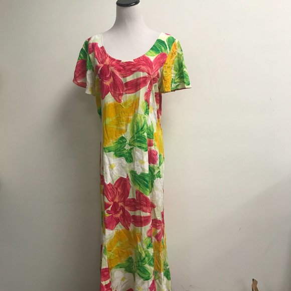 Jams World Dresses Jams World Maxi Dress Rayon Pink Green White